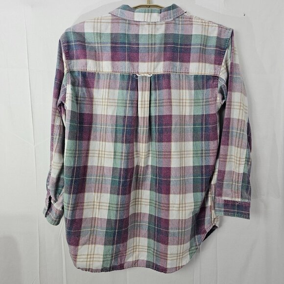American Eagle Button Up Shirt Women M Purple Plaid Long Sleeve Cotton Blend Top - Picture 4 of 9